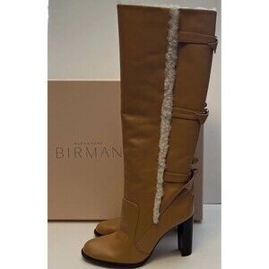 Alexandre Birman Lolita Tall Boot Butterscotch Leather Fur Lined NIB $850 Sz37.5